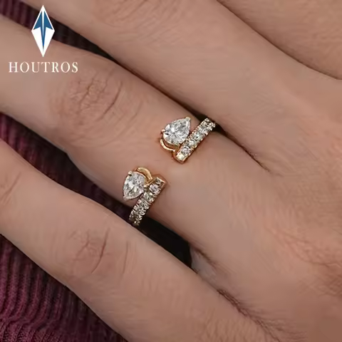 Open Double Pear Cut Moissanite Rings for Women 925 Sterling Silver Waterdrop Stackable Eternity Bands Wedding Ring Jewelry Gift