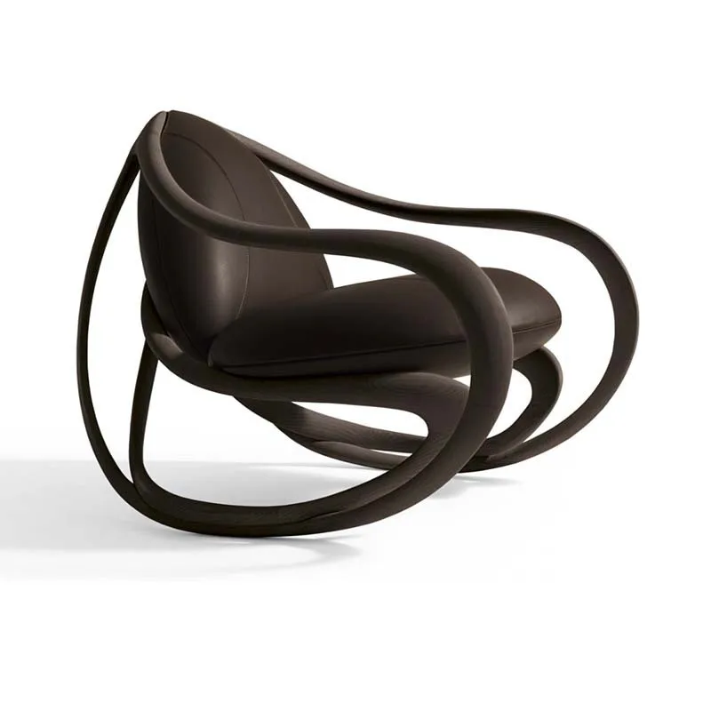 

moving rocking chair, home living room leisure nappa leather sofa balcony solid wood recliner