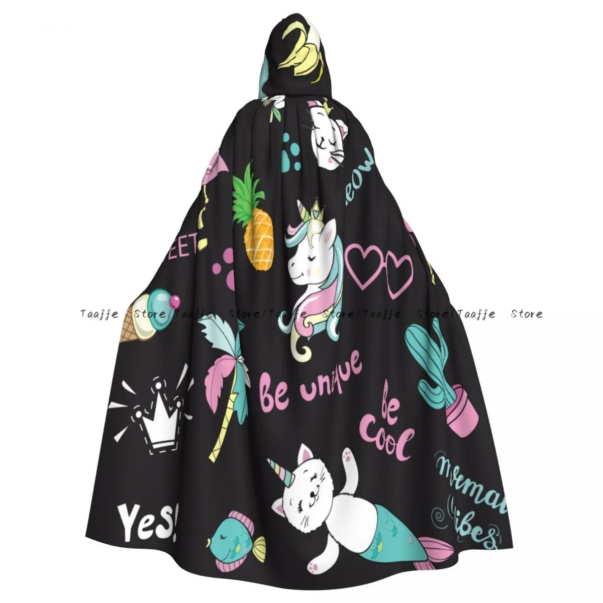 Unisex Halloween Cloak Cute Cartoon Pop Art Unicorn Flamingo Toucan Cat Cape Hooded Medieval Costume Witch Wicca Vampire