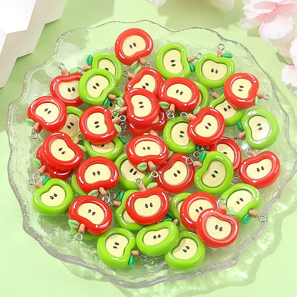 4/13/21 قطعة قلادة على شكل تفاحة مسطحة القاع ، أقراط قلادة ذاتية الصنع ، إكسسوارات هدايا عيد الشكر لعيد الحب وعيد الميلاد #5