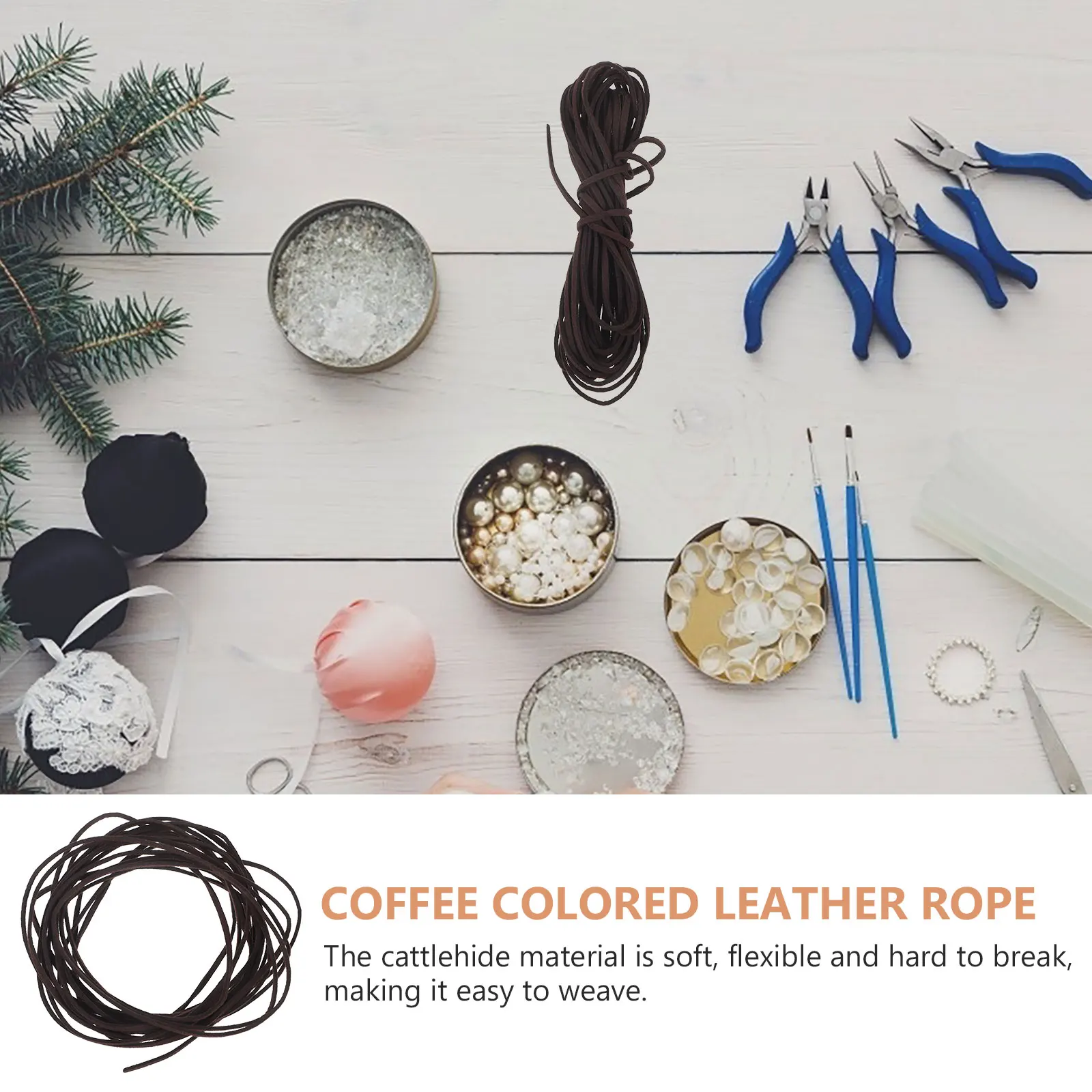 

1 Roll Soft Cattlehide Rope Cord For Diy Bracelet Necklace Keychain Lacing Craft Durable Braided String Cut To Length Ideal