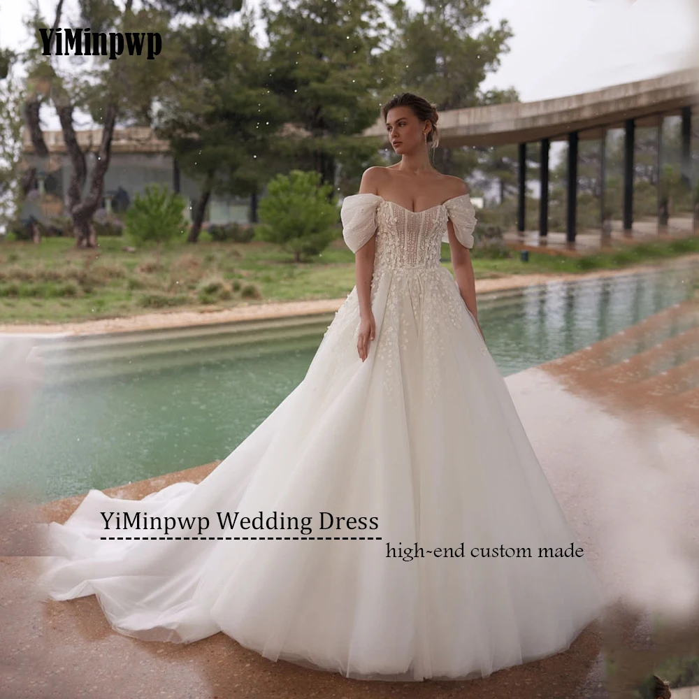 Элегантные свадебные платья без бретелек по индивидуальному заказу для женщин, 2025 г., с открытыми плечами и аппликацией, кружевные, с открытой спиной, тюлевые свадебные платья в стиле бохо