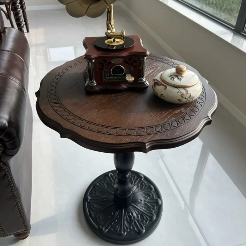 French Vintage Solid Wood Side Table, Mid-century Corner Table, American Round Coffee Table for Living Room & Balcony