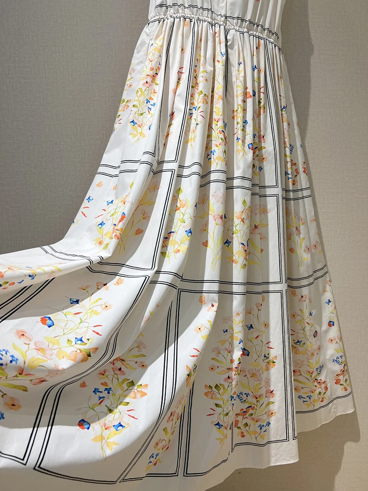 AELESEEN Runway Fashion Summer Dress Women Sleeveless Flower Print Elegant High Street Long Party Holiday Tank Vestidos
