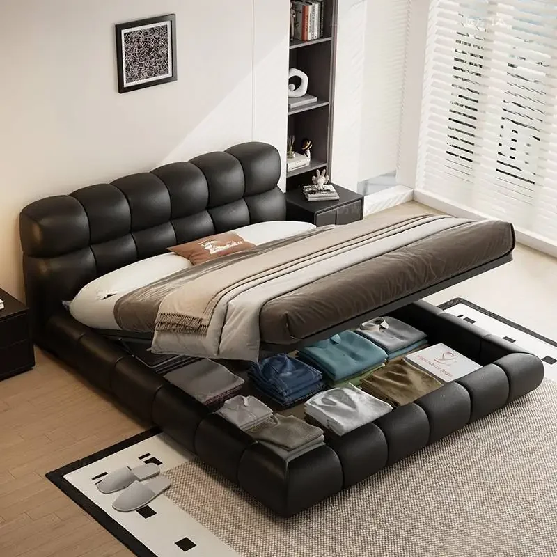 Pop Italian Waterproof Double Bed Designer Full Size Floor Modern Double Bed Luxury Bedgeraamte Wooden Cama Box Casal Furniture