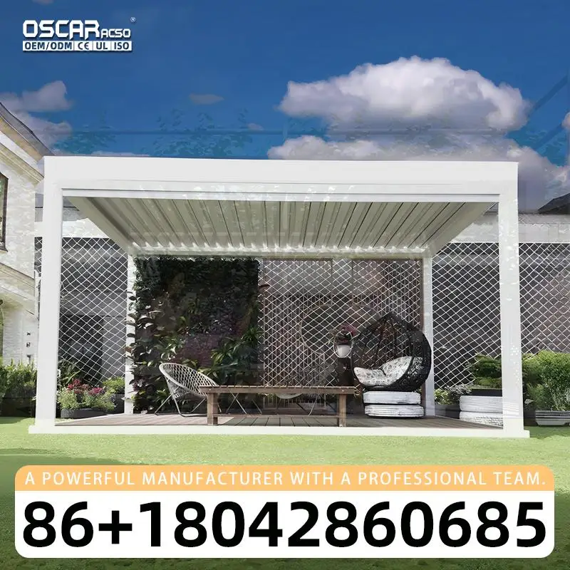 100% Waterproof Motorized Louvered Aluminium Outdoor Gazebo for Leisure Garden with Pergola Function Ideal for Backyard Patio an