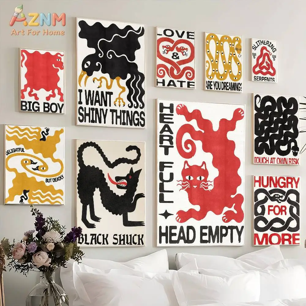 

AZNM Quirky Funky Animal Canvas Wall Art Print, Frameless Single Panel Retro Typography Illustration Poster, Bold Eclectic Wall