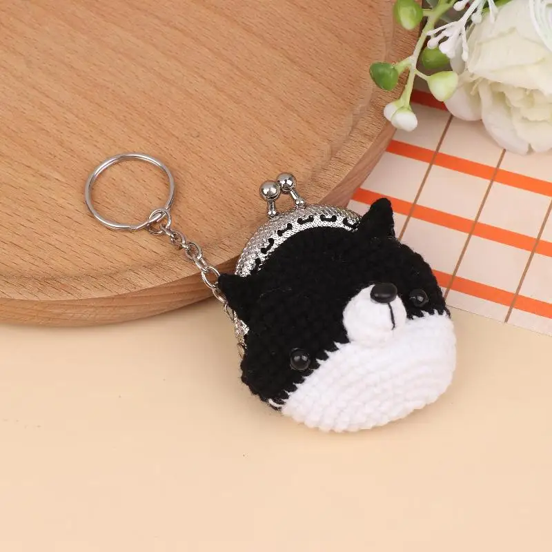 Monedero de ganchillo hecho a mano, bolso pequeño tejido de hilo, bolsa con cordón de dibujos animados, estuche de almacenamiento para auriculares