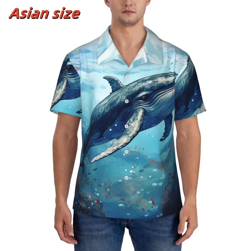 Marine Whales Pattern Hawaiian Shirt For Men Colorful Galaxy 3D Printed Blouse Summer Loose Short Sleeve Lapel Tops Aloha Shirts