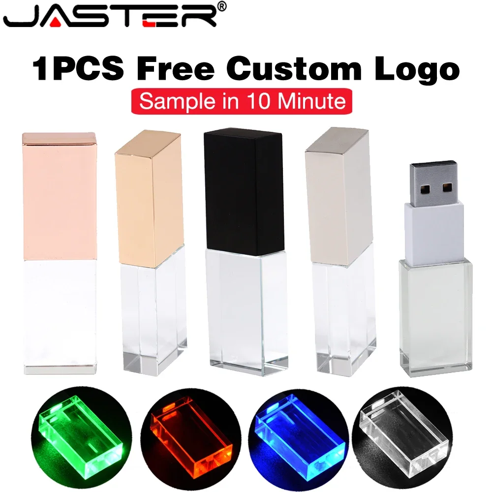 Blue LED Pen Drive Free Custom Logo USB Flash Drive Rose Gold Crystal Memory Stick 128GB 64GB Creative Business Gift Pendrive