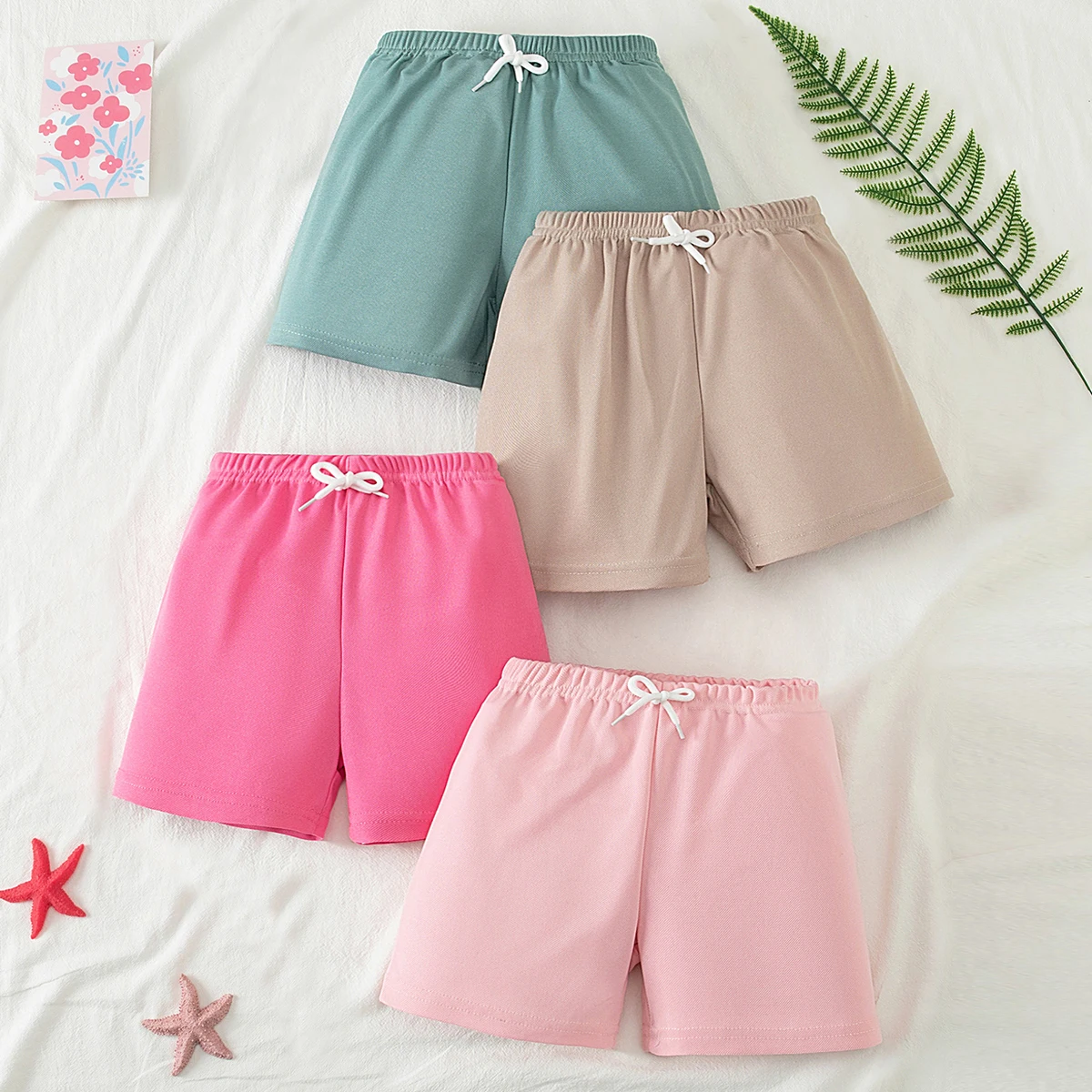 2/4-Piece Set of Girls' Multi-Color Simple Fashion Shorts, Children's Casual Sports Pants, Comfortable Vest, Black Shorts Set