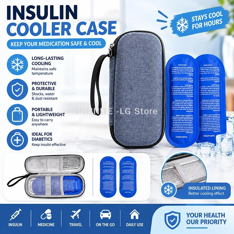 1Set Portable Diabetic Insulin Cooling Bag Protector Refrigerated High Capacity  Cooler Organizer Travel CaseINFINITE -LG