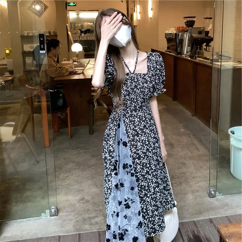 ผู้หญิงฤดูร้อน 2025 ใหม่ Slim ชุดเดรสลายดอกไม้ฝรั่งเศส