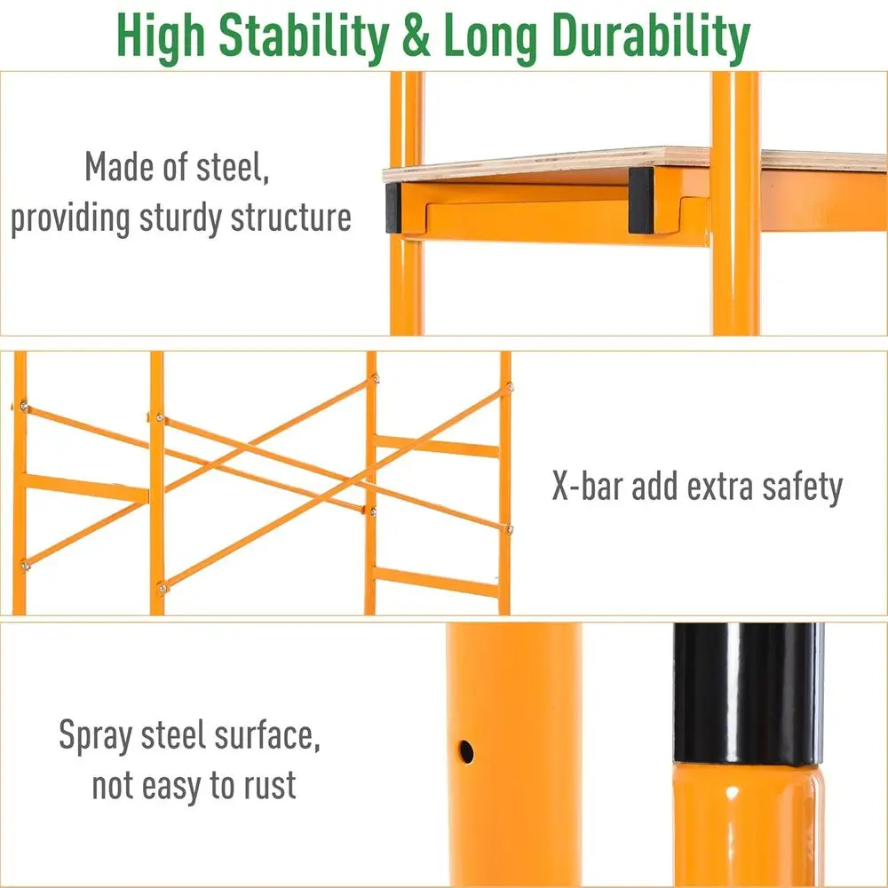 سقالة فولاذية ذات 4 خطوات 4.6 × 2 × 6 قدم، عجلتين متحركة مجانية للديكور الداخلي والخارجي، مضادة للانزلاق، سعة 440 رطل