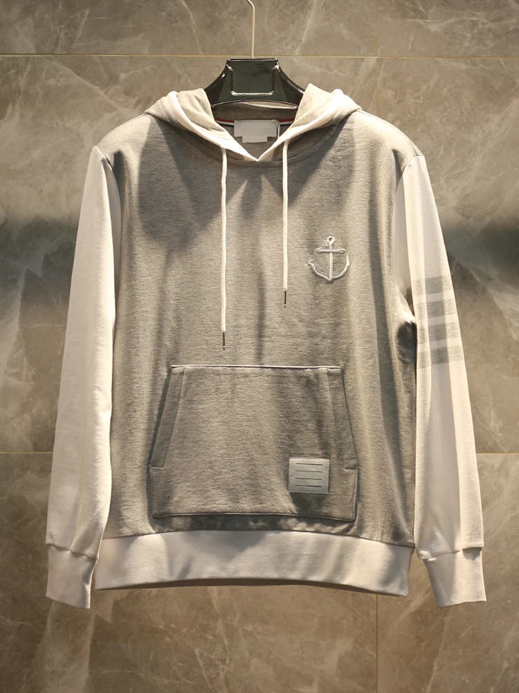 

High-End Spring Autumn 26ss Men's Hoodie Sweatirt Anchor Patchwork Color Blo Hooded Jaet Casual Faion Streetwear