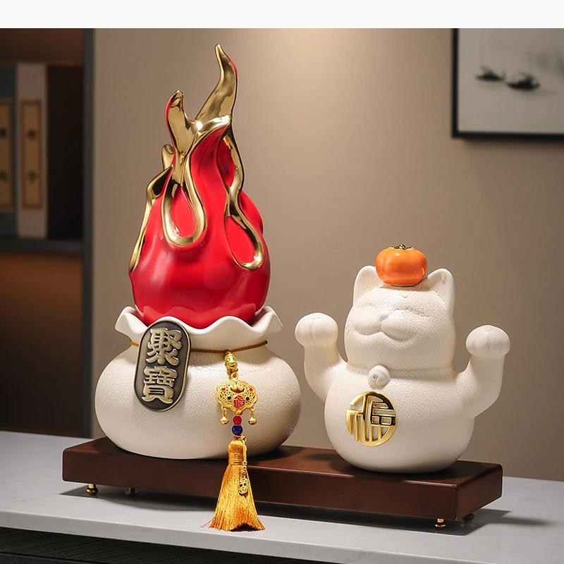 Gilded Pitaya Ceramic Landscape Feng Ornaments Desk Decoration Lucky Room Aesthetics Decor Home Accessories