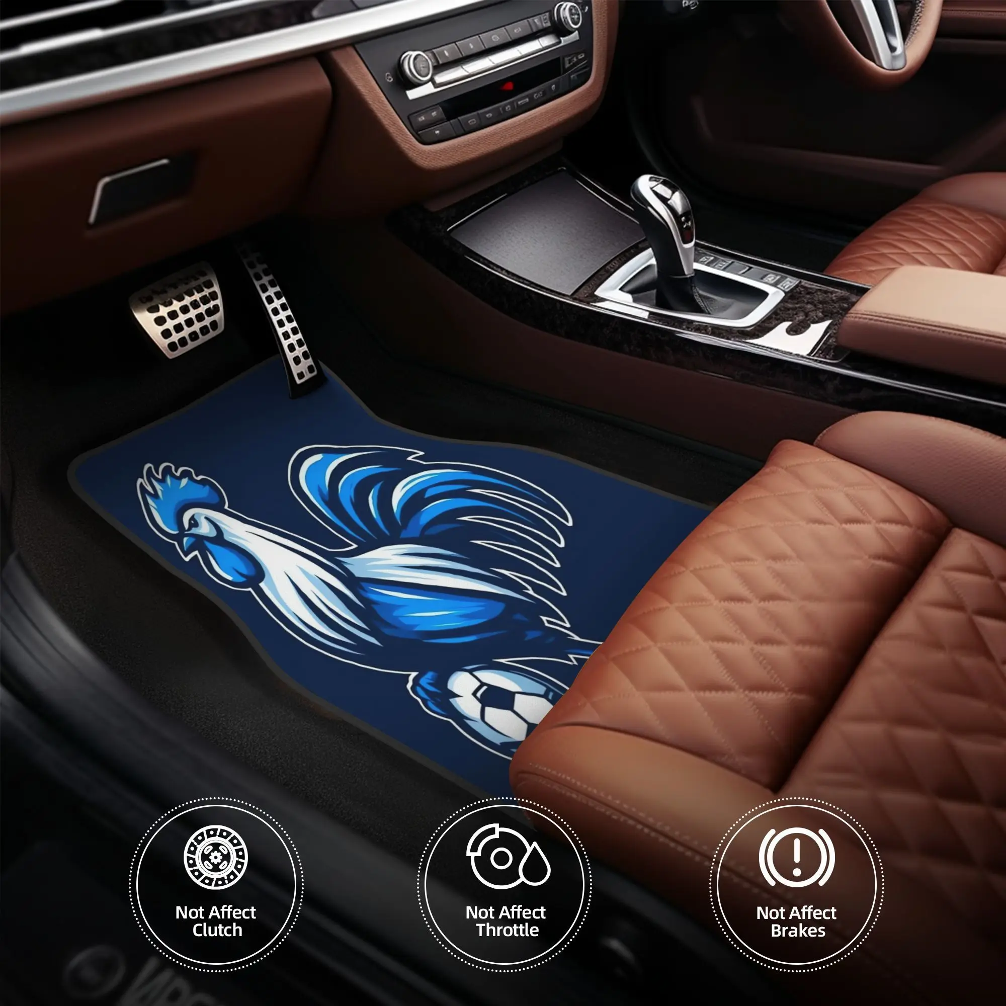 4pcs Tottenham Rooster Car Floor Mats - Heavy Duty Non-Slip, Full Coverage Front & Rear Seat Protectors, Seamless Design, Easy T