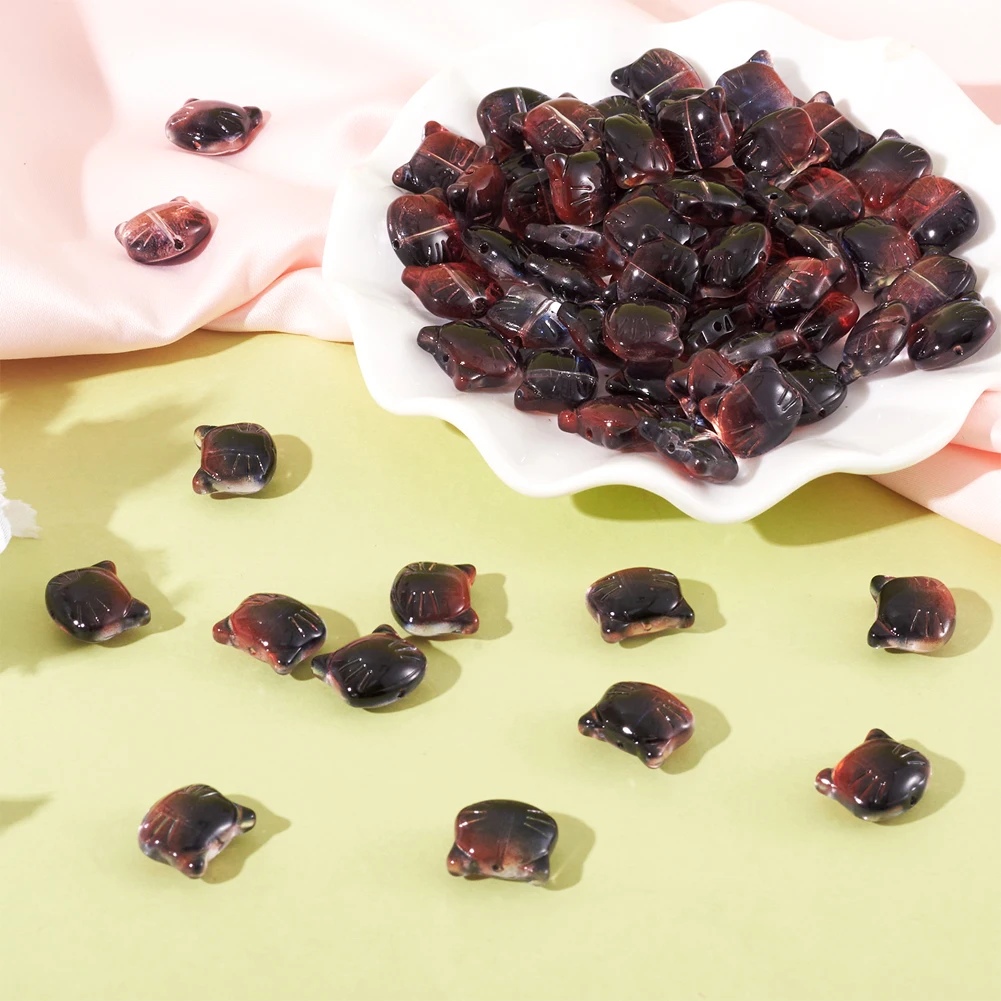 200pcs Colorful Cute Cartoon Glass Beads Animal Cat Loose Beads For DIY Bracelets Jewelry Making Accessories