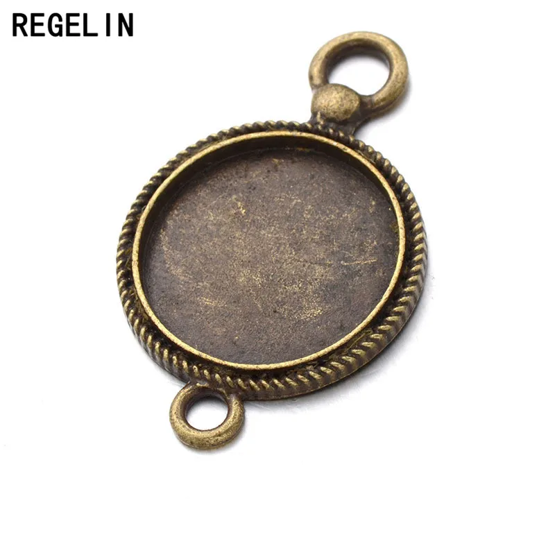 REGELIN Double Hole Round Settings Cabochon Base Bezel Tray Blank 10pcs/lot 20mm Fit Glass Cabochons Cameo DIY Jewelry Making