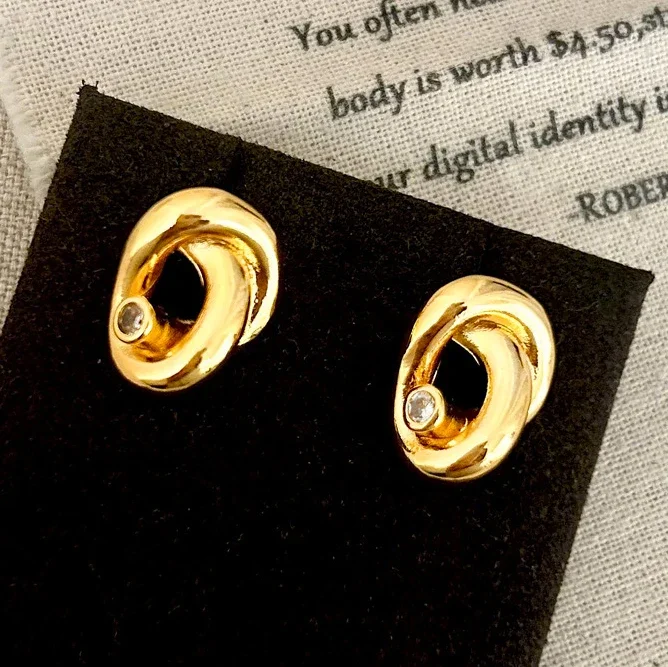 

Real 925 Sterling Silver 18K Gold Zircon Twisted Knot Stud Earring for Women Vintage Fine Jewelry Geometric Accessories