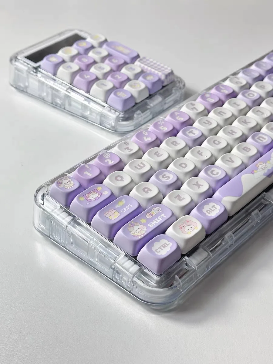 Taro Mashed Milk Purple MOA Height Keycaps 140 Keys Cute Meow Square Thermal Sublimation Mechanical Keyboard Keycaps Keyboard