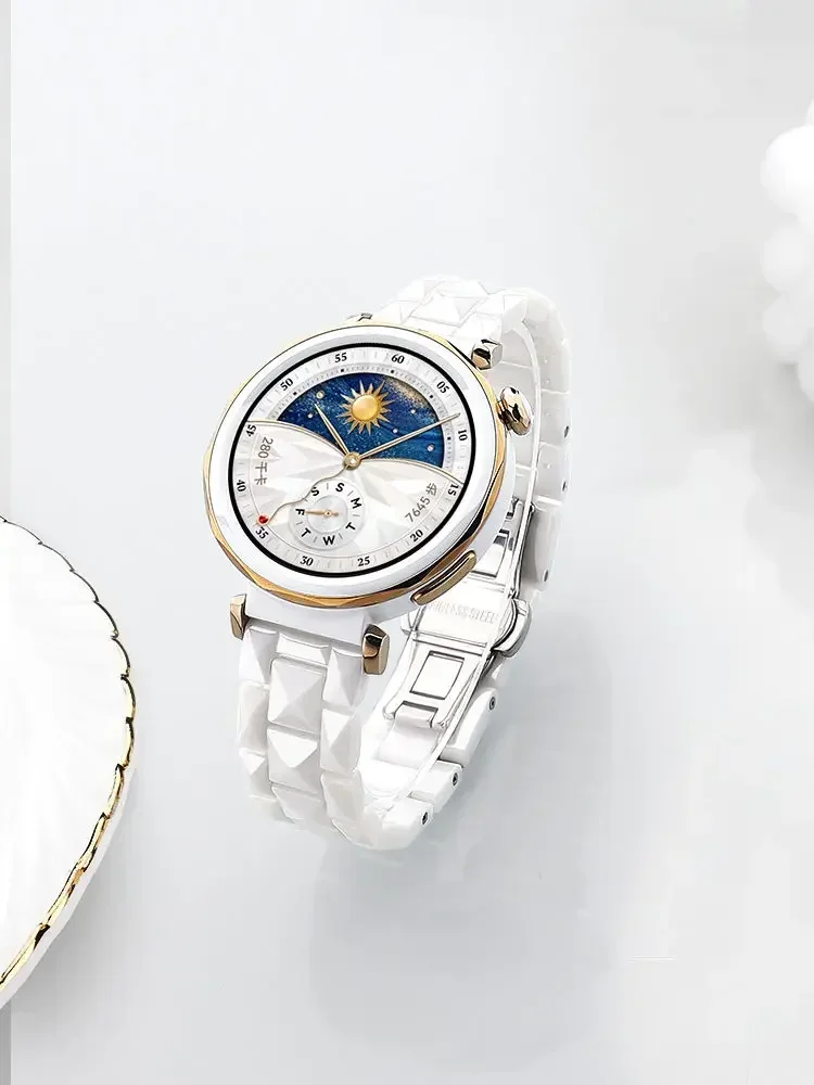 18mm Ceramics Strap for Huawei GT5 41mm/ GT5 Pro 42mm,Women Fashion Replacement Stainless Steel Buckle Watchband for GT4 41mm