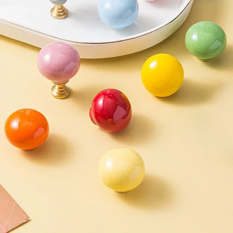 

Colorful Round Ceramic Pull Modern Spherical Cabinet Wardrobe Door Handle Cute Drawer Handle Single Hole Colored Ball Pulls