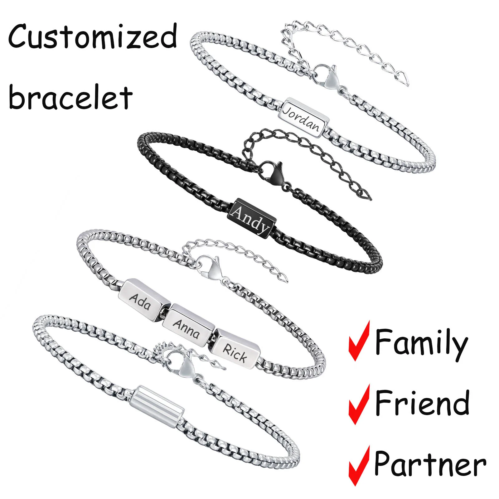 سوار مخصص مقاوم للاهتراء ومقاوم للتآكل قابل للطبقات نمط محفور اسم/تاريخ لوحة من الفولاذ المقاوم للصدأ هدية لأصدقاء العائلة