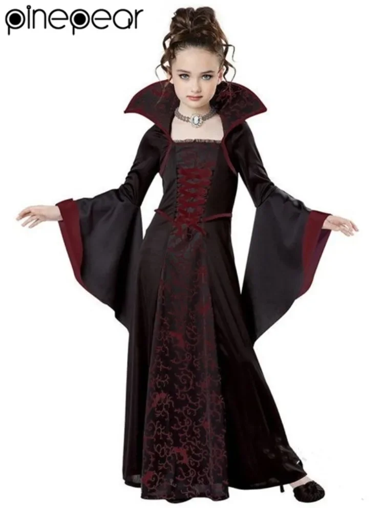 NEW 2026 Halloween Costume for Kids Halloween Fantasy Vampire Costume Girls Long Tutu Dress Kids Carnival Outfit Gothic Clothes