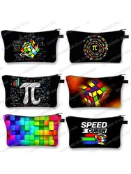 Magic Cube / Math Formula Print Cosmetic Case Women Toiletry Bag for Make Up Organizer Bag Girls Clutch Bags Cute Cosmetic Bag