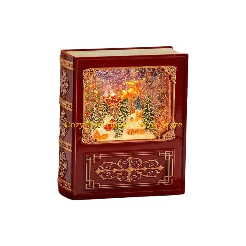 92MF Christmas Shelf Accent with Lighted Water Scene, Book Form, and Seasonal Tune for Counter, Desk, or Window Use
