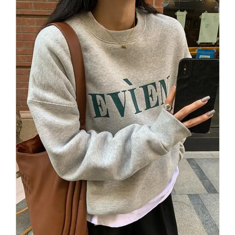 

Модная толстовка в американском стиле с круглым вырезом, хлопковая женская толстовка в уличном стиле, новинка ранней весны, универсальный повседневный топ