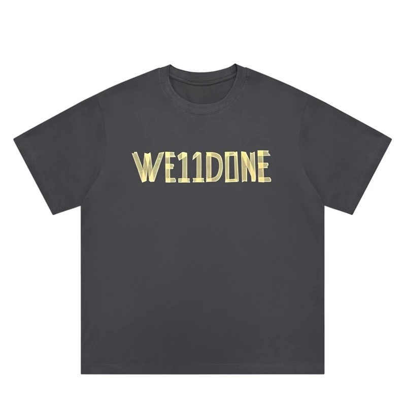 WE11DONE CDG المتخصصة العلامة التجارية العصرية المطبوعة رسالة شعار الشريط المطبوعة الرجال والنساء جولة الرقبة فضفاضة قصيرة الأكمام تي شيرت