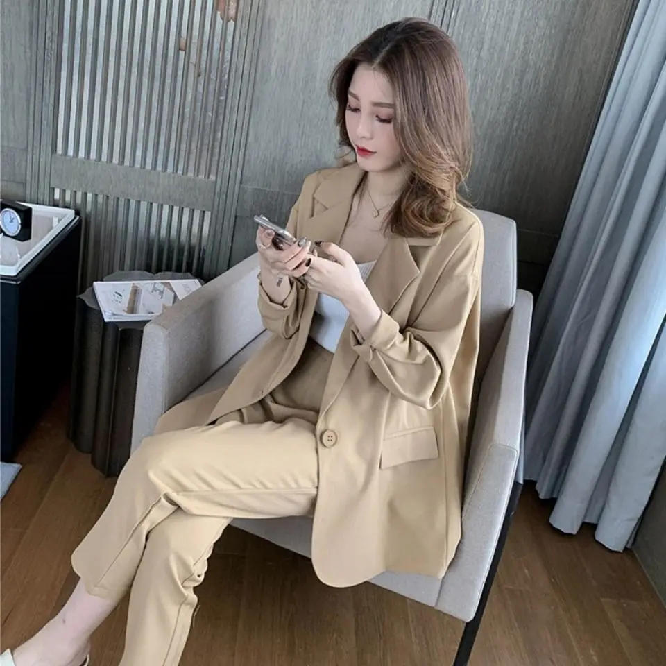 Womens 2 Pant Sets Green Outfit Baggy Two Piece Set Pants for Women Blazer and Trouser Suit New In Matching Groups Casual Tailor