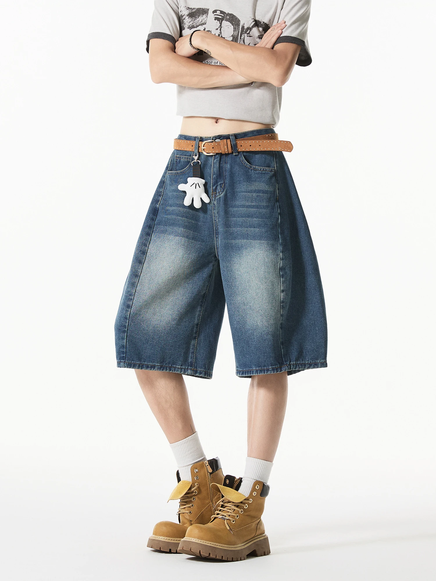 جينز ريترو متعثر orts للرجال صيفي فضفاض مستقيم الساق منتصف الخصر غير رسمي orts رقيقة Faionable الشباب نشط Sle