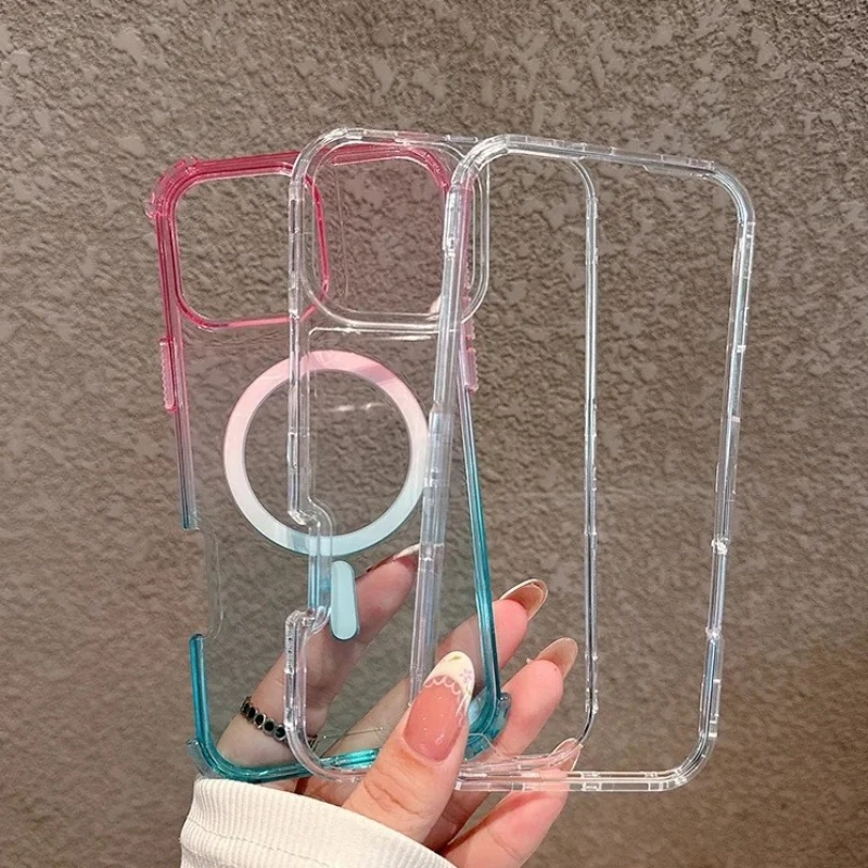 

Защитный чехол премиум-класса с градиентом 3 в 1 для iPhone 17 Air 16 15 14 Plus 13 12 Pro Max для беспроводной зарядки Magsafe, противоударный чехол