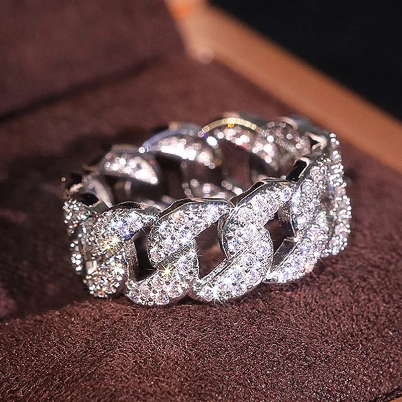 Huitan Luxury Chain Linked Design Rings for Women Modern Graceful Finger Accessories Charms Eternal Wedding Engagement Jewelry
