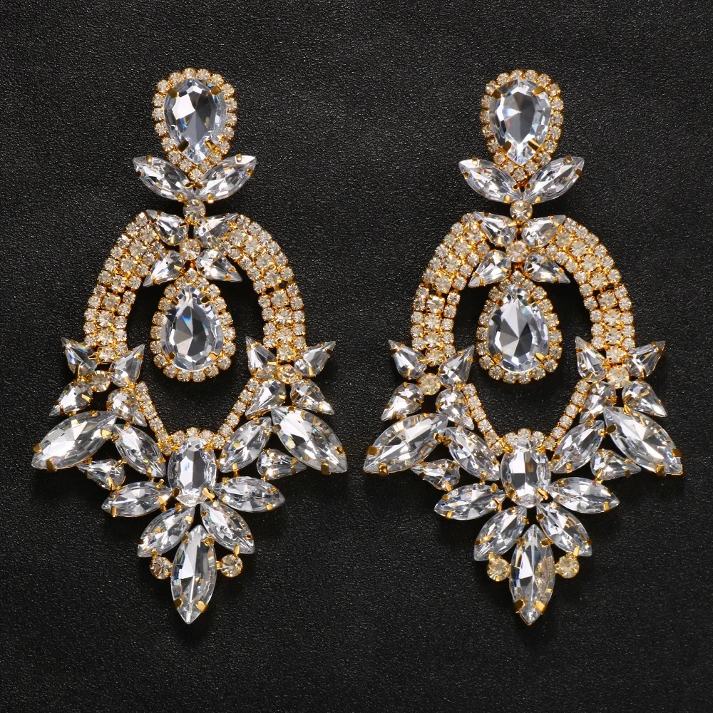 Exaggerated Large Rhinestone Earrings Dangling Bling Temperament Design Wedding Oversized Statement Earrings Formal Gift Costume