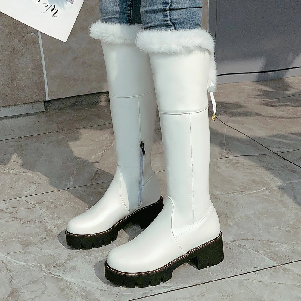 Women Snow Boots Warm Fur Plush Casual Waterproof Winter Shoes Ladies Wedge Knee High Boots Girls Black White Long Boost 43