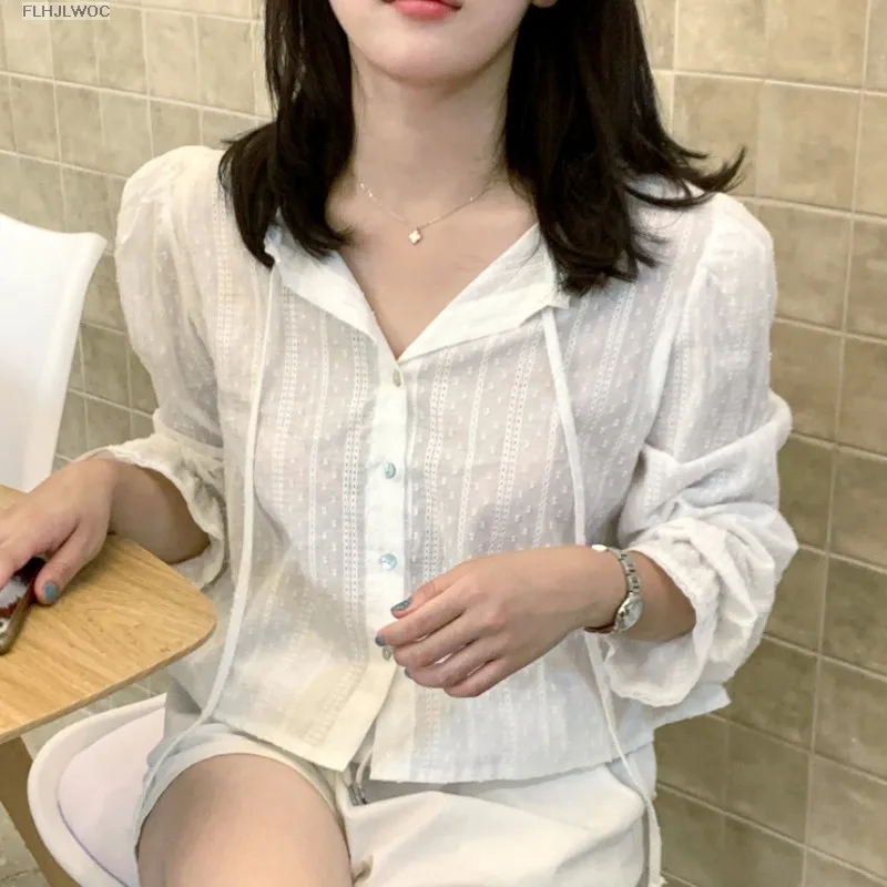 2023 Women Cute Tops Preppy Style Vintage Japaneses Korea Design Single Breasted Button Elegant White Lace Shirts Blouses