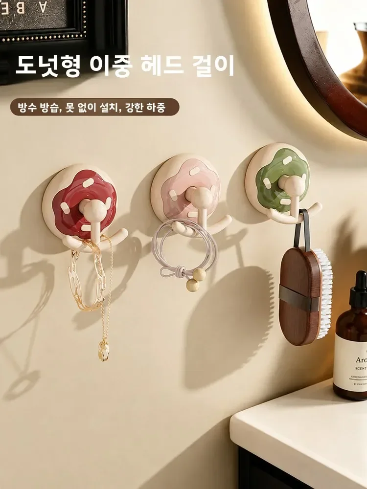 Retro Donut Shape Wall Hooks Bathroom Key Storage Adhesive Hooks No Trace No Nail Waterproof Bedroom Kitchen Bathroom