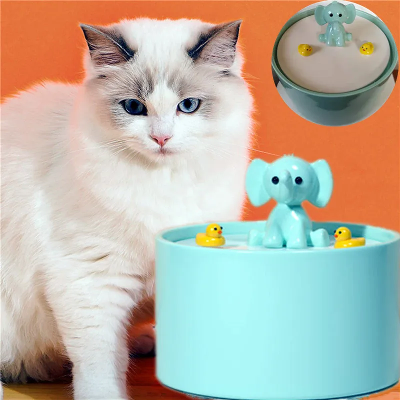 

USB Ceramic Water Fountain for Pets, Elephant Dog Drinker,Indoor Decorations,Pet Waterer Dispenser Cats Water Fountain Pet Bowls