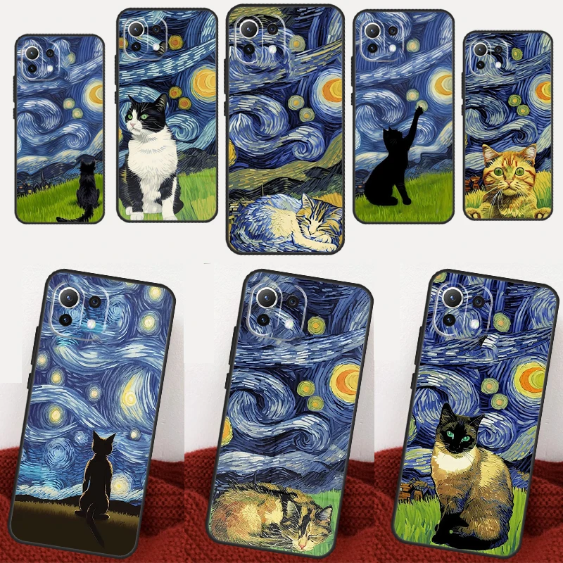 Cat Van Gogh 'S The Starry Night Case Voor Poco F 5X5X3 Pro M5 C40 F4 X4 Gt F3 Xiaomi 13 Ultra 12 Lite 11T 12T Pro 12x Hoes