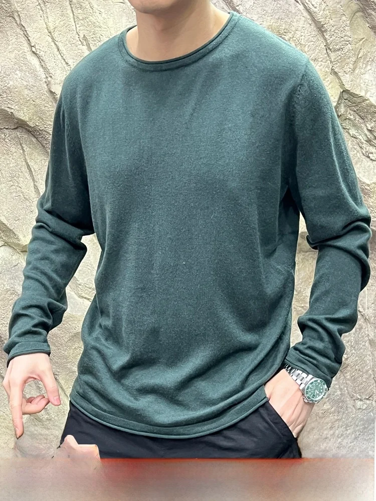

Italian Wool Blend Knitted Thin Sweater round Ne Casual Loose Fit for Men Autumn Winter Roll Design Breathable Skin-Fr...