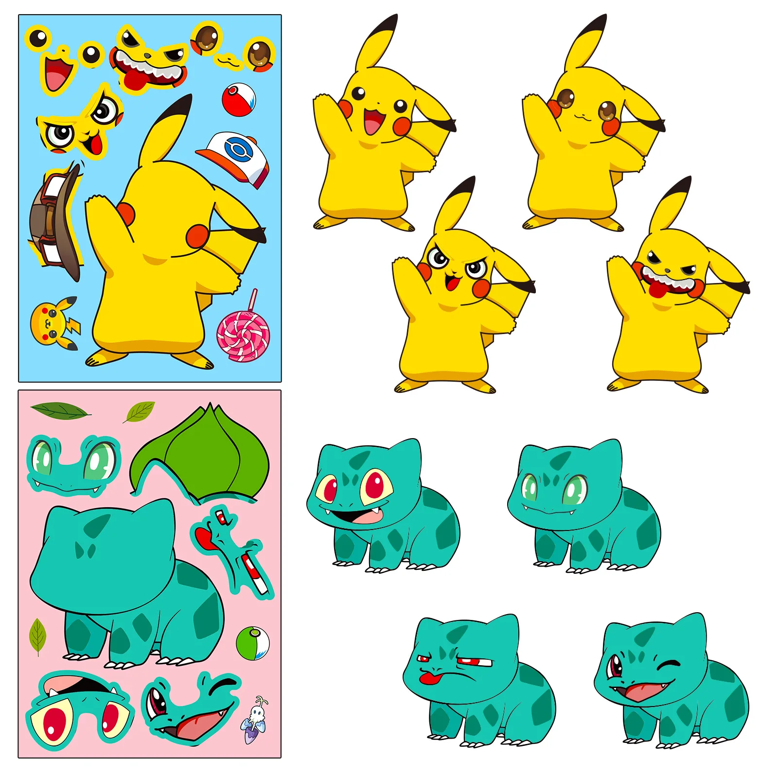 6pcs Cute Pokemon Face Changing Child Anime Cartoon Parent-Child Interactive Puzzle DIY Sticker