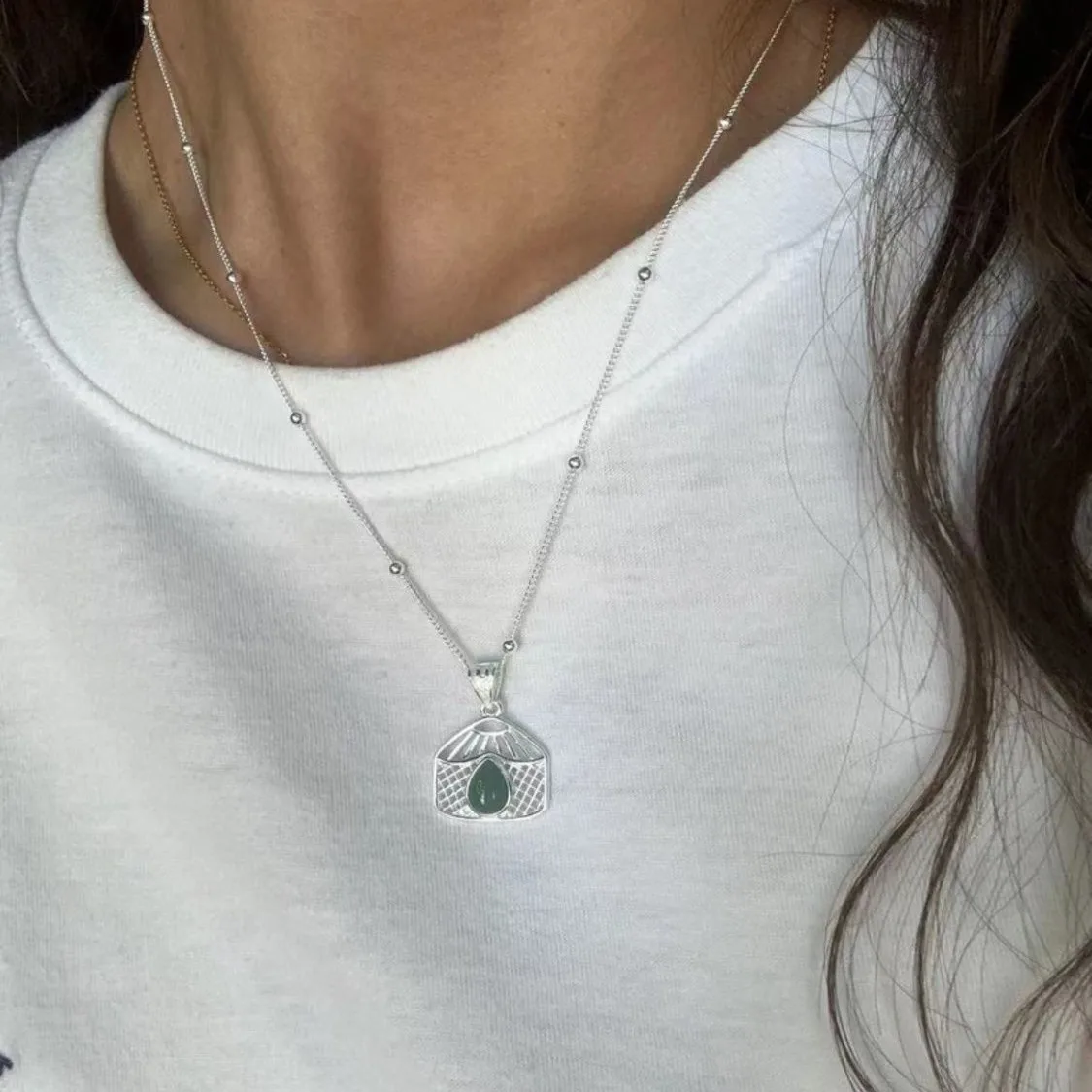 Ethnic Style Adorned Imitation Multicolored Gemstones Silver Color Mongolian Yurt Necklace UNISEX Cultural Exchange Necklace