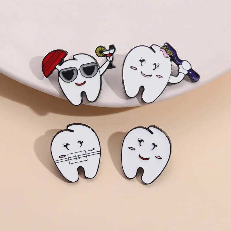 Cartoon Smiling Tooth Enamel Pins Custom Teeth Brooches Lapel Badges Funny Oral Health Jewelry Gift for Kids Friends