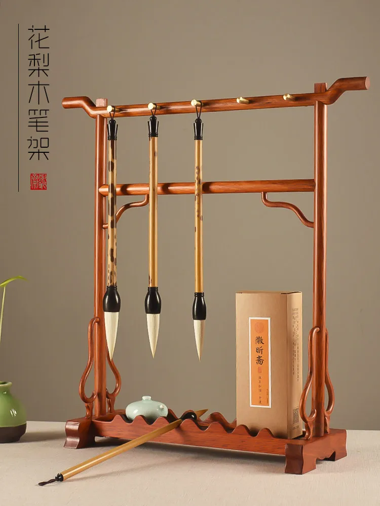 mahogany pen hanging pen, rosewood with tray, large brush hanger copper solid wood brush holder study ornament gift box.