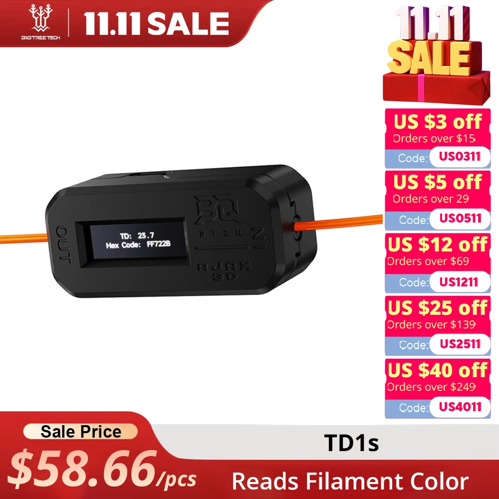 

BIGTREETECH TD1s Reads Filament Color with Display Measured Values into HueForge 3D Printer Accessories DIY Module
