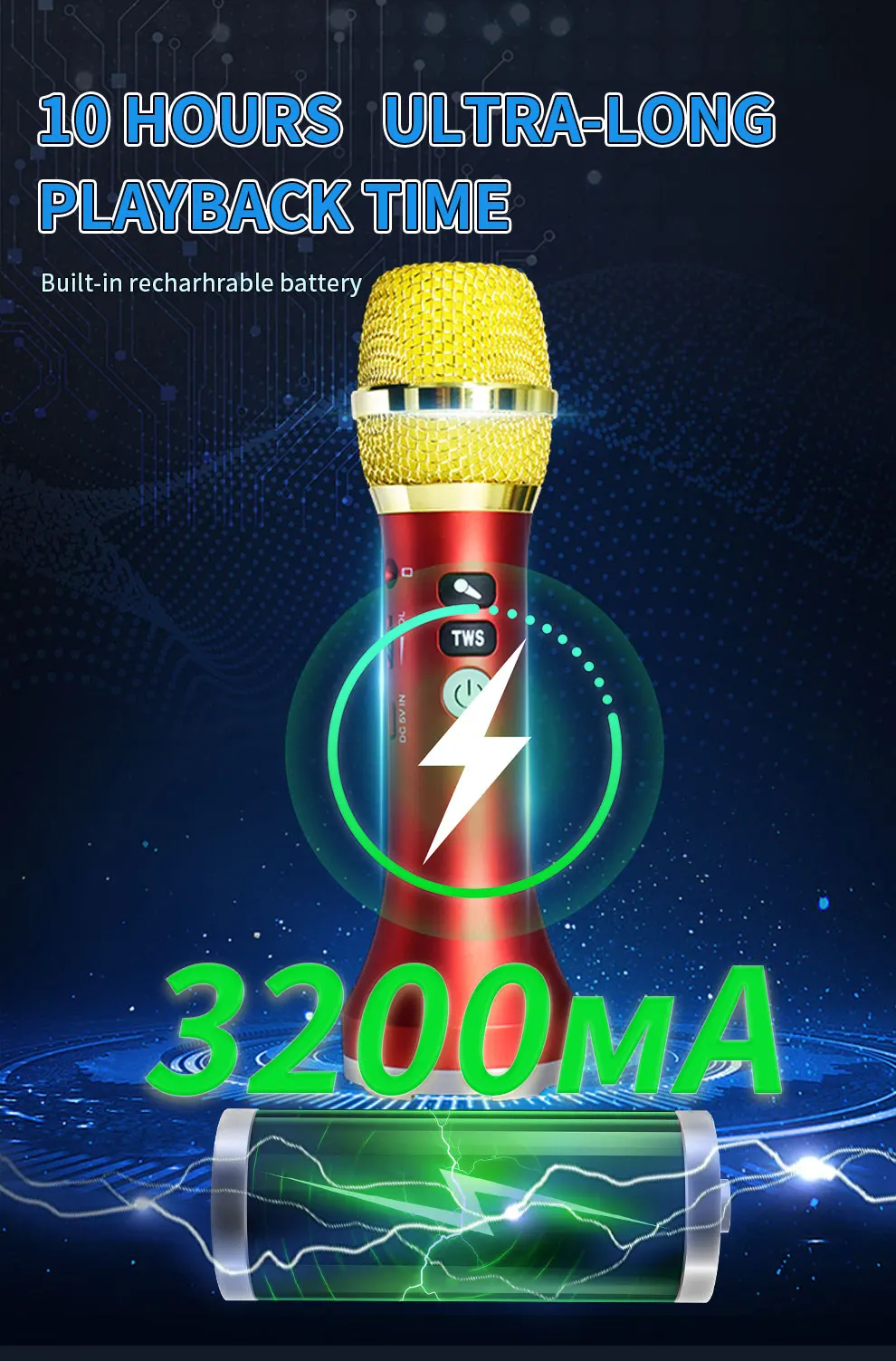 20 W 1 Stück 21 cm TWS Karaoke-Mikrofon Bluetooth 5.3 für Kinder/Erwachsene Geschenk Home Party Karaoke Wireless Duet Mic tragbarer Lautsprecher – Detail 5